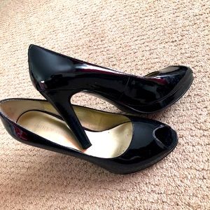 Nine West shiny open-toe heels